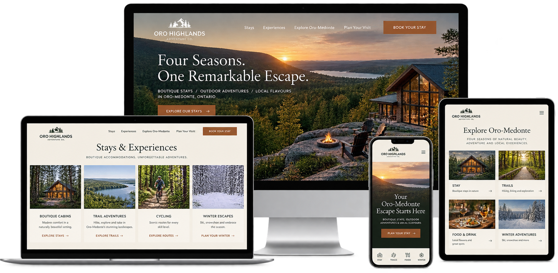 Fictional Oro-Medonte custom home and renovation website shown across desktop laptop tablet and mobile devices