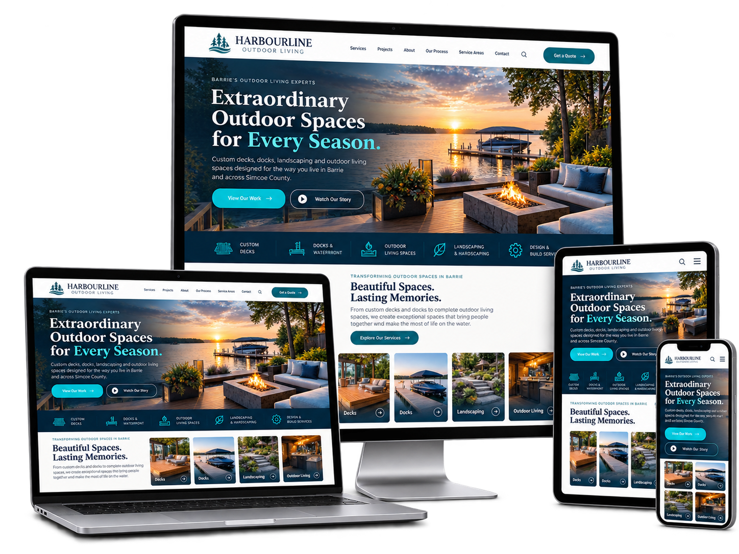Responsive Barrie business website design shown across desktop, laptop, tablet and mobile devices