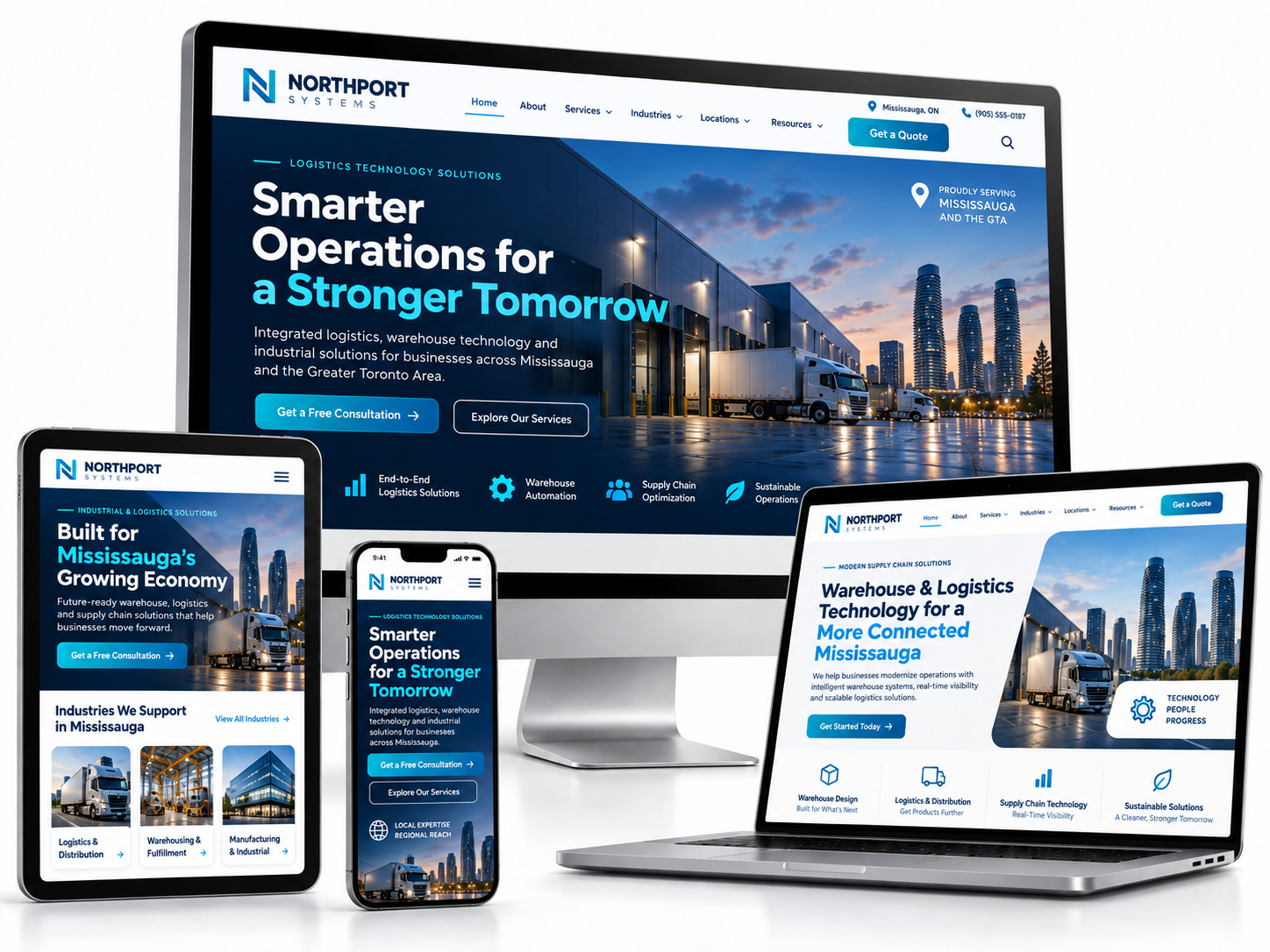 Responsive Mississauga business website design shown across desktop, laptop, tablet and mobile devices