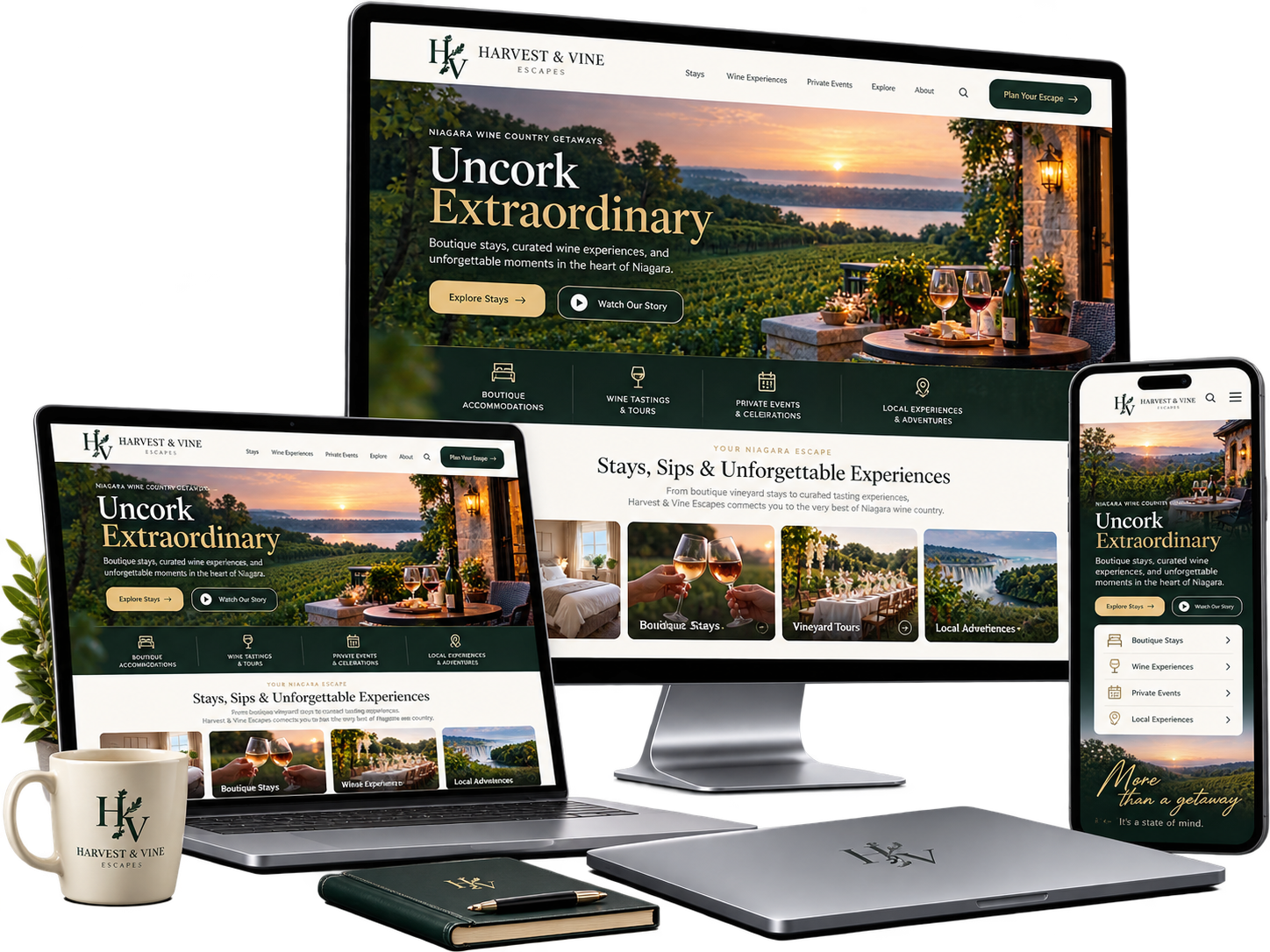 Responsive Niagara business website design shown across desktop, laptop, tablet and mobile devices