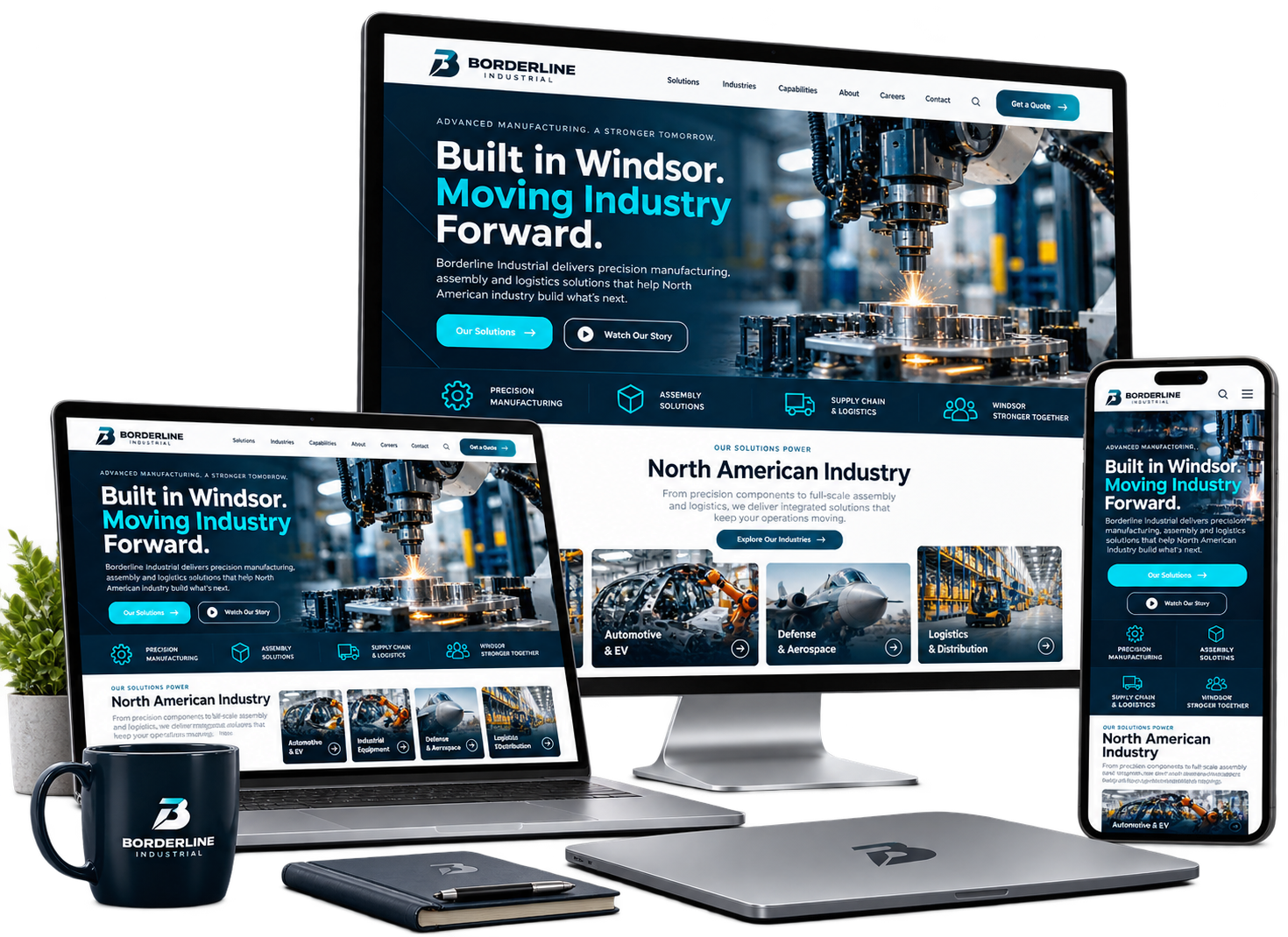 Responsive Windsor business website design shown across desktop, laptop, tablet and mobile devices