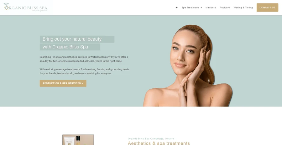 Organic Bliss Spa Cambridge website project by DotConnex