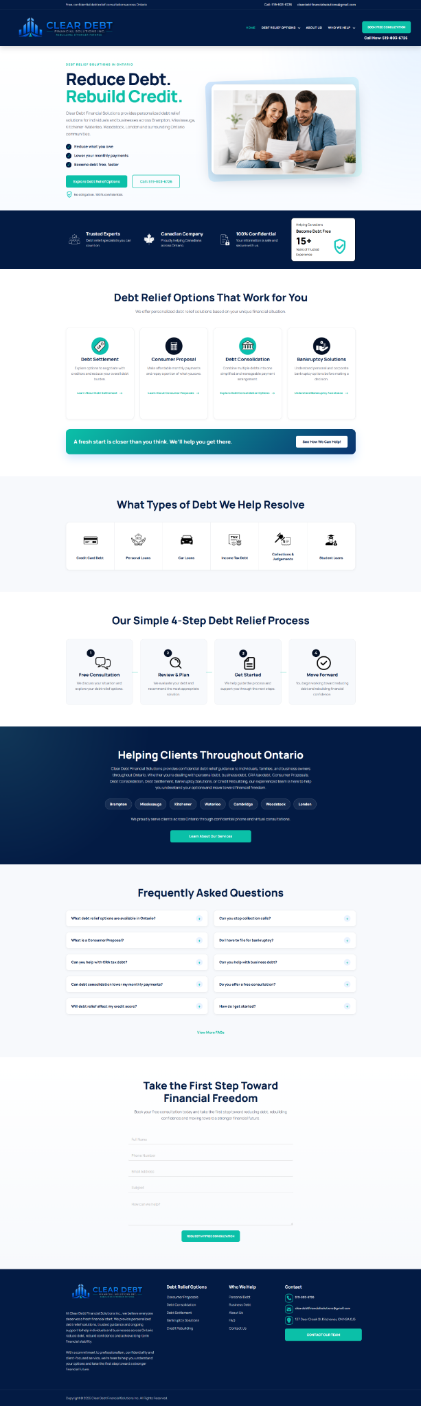 Full current Clear Debt Financial Solutions website created by DotConnex