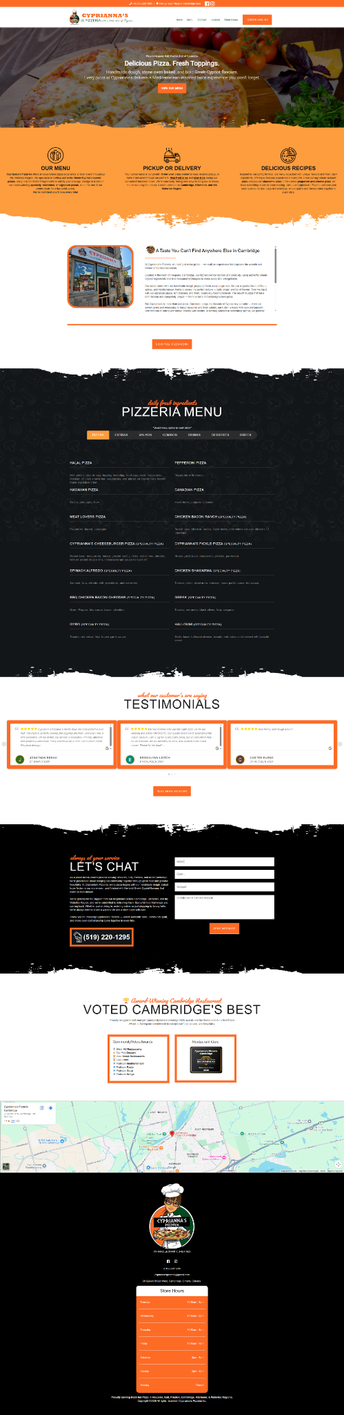 Full current Cyprianna’s Pizzeria website created by DotConnex
