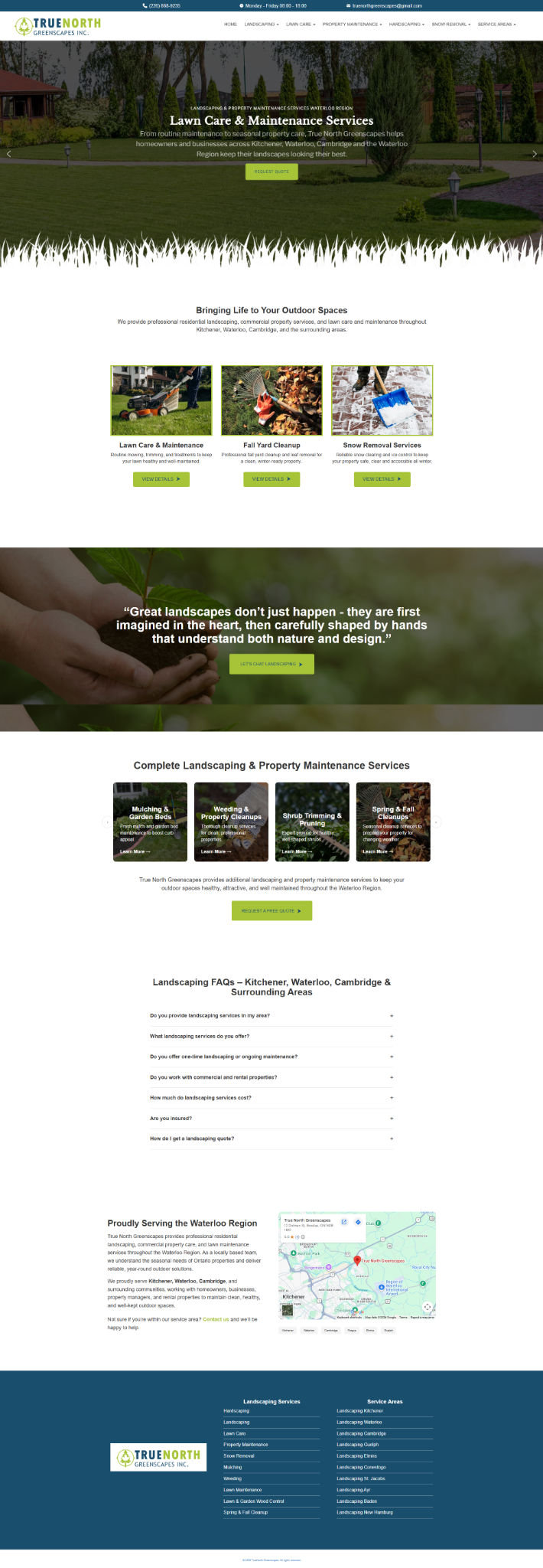Full current True North Greenscapes website created by DotConnex