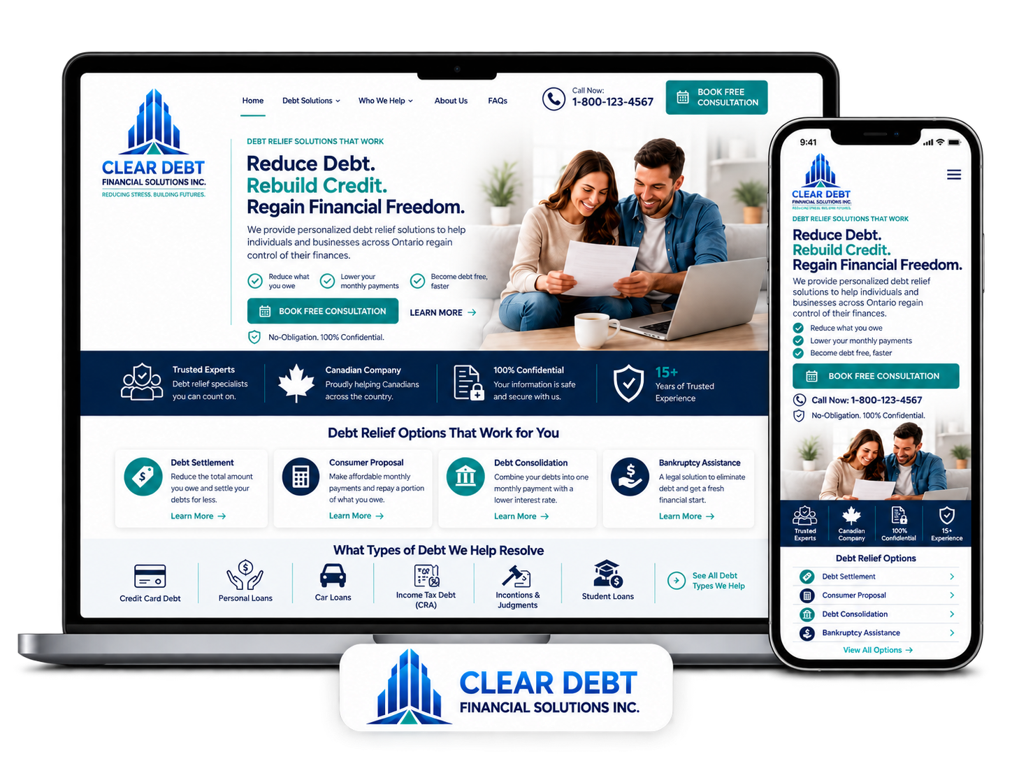 Clear Debt Financial Solutions responsive website created by DotConnex