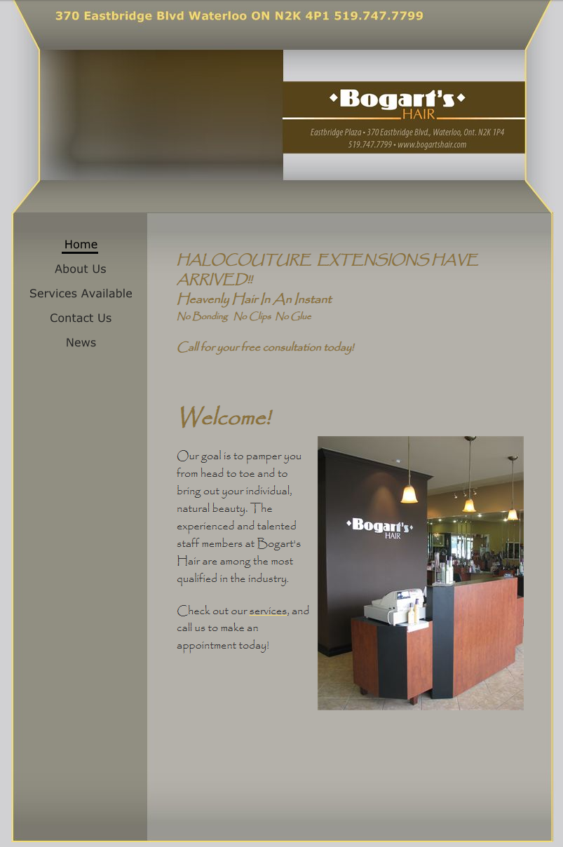 Original Bogarts Hair Salon website before redesign