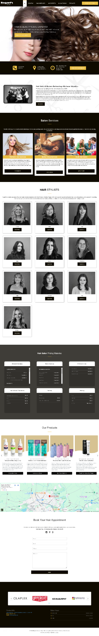 Full current Bogarts Hair Salon website after redesign by DotConnex