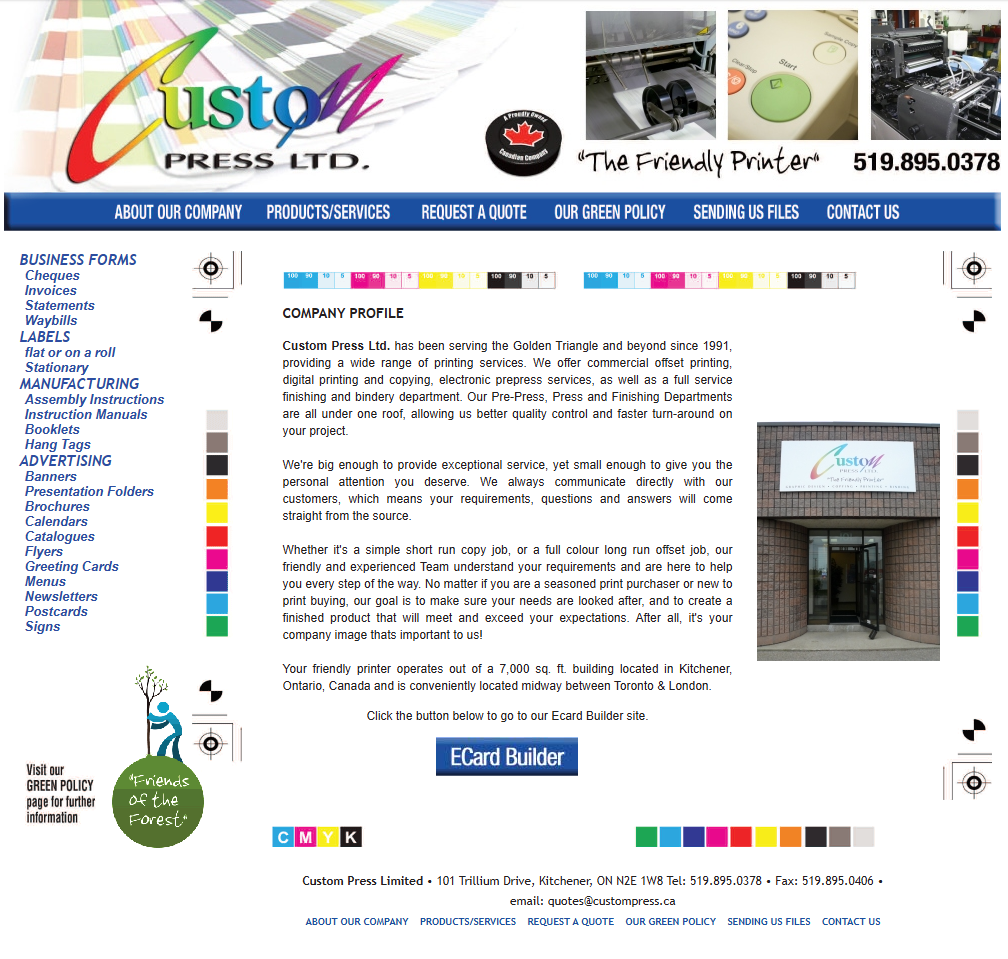 Original Custom Press Limited website before redesign