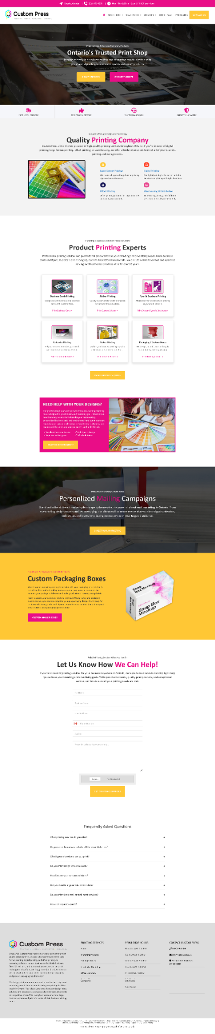 Full current Custom Press Limited website after redesign by DotConnex