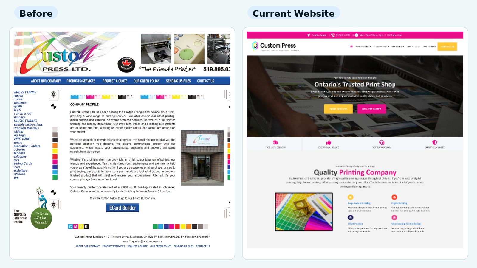 Thames Label and Litho website before redesign and current website
